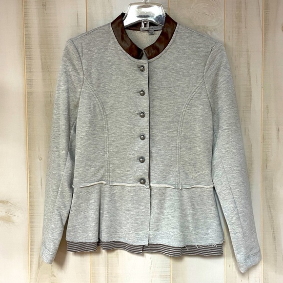 People Like Frank Jackets & Blazers - Anthropologie People Like Frank Gray With Brown Leather Jacket Raw Hem, Sz S